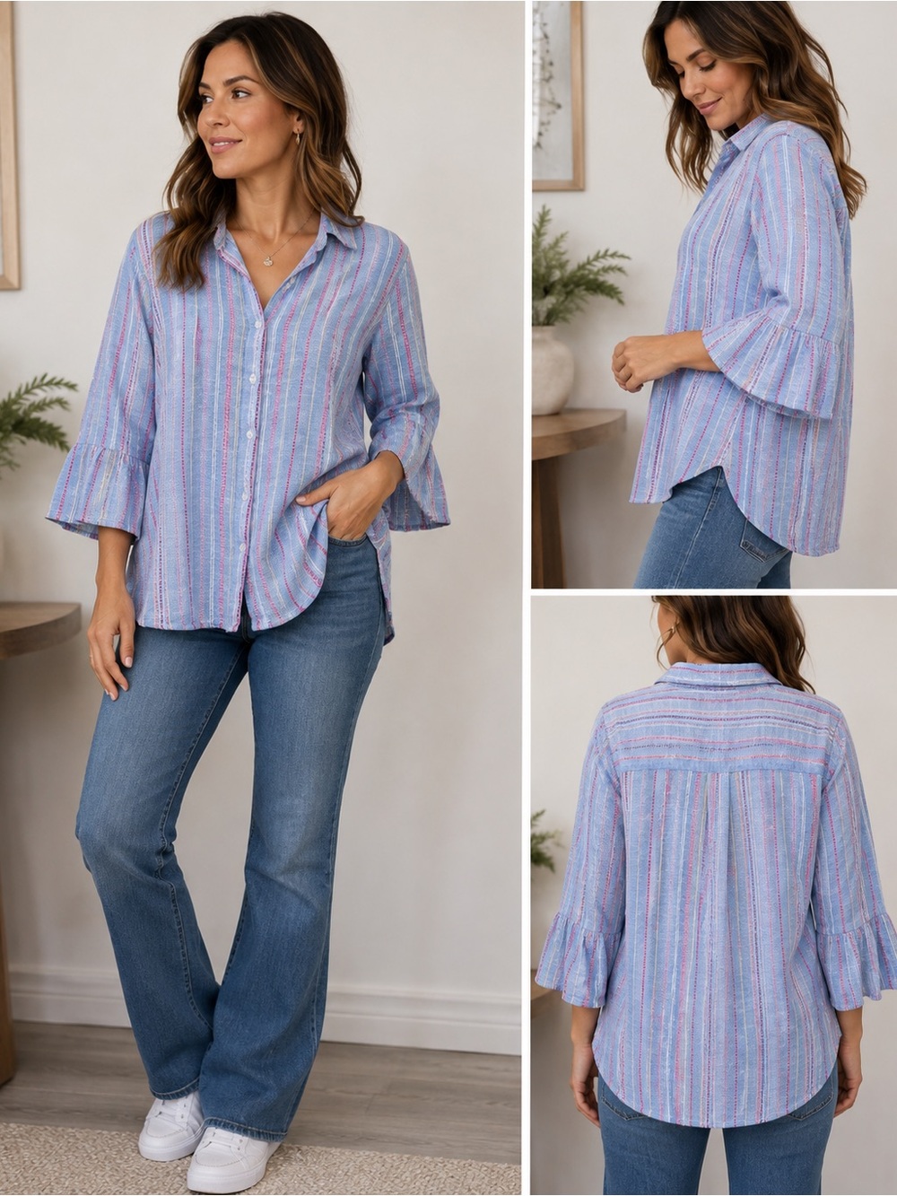 Erika Lavender Blue Striped Button-Down Shirt